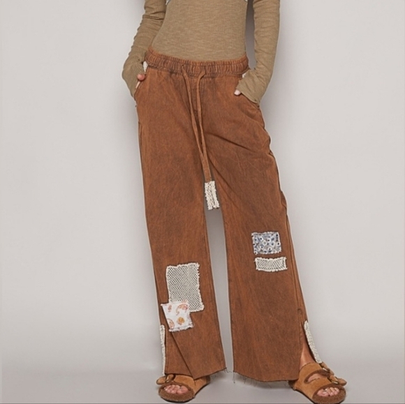 POL Pants - POL Brown Patchwork Boho Wide Leg Cotton Pants NEW